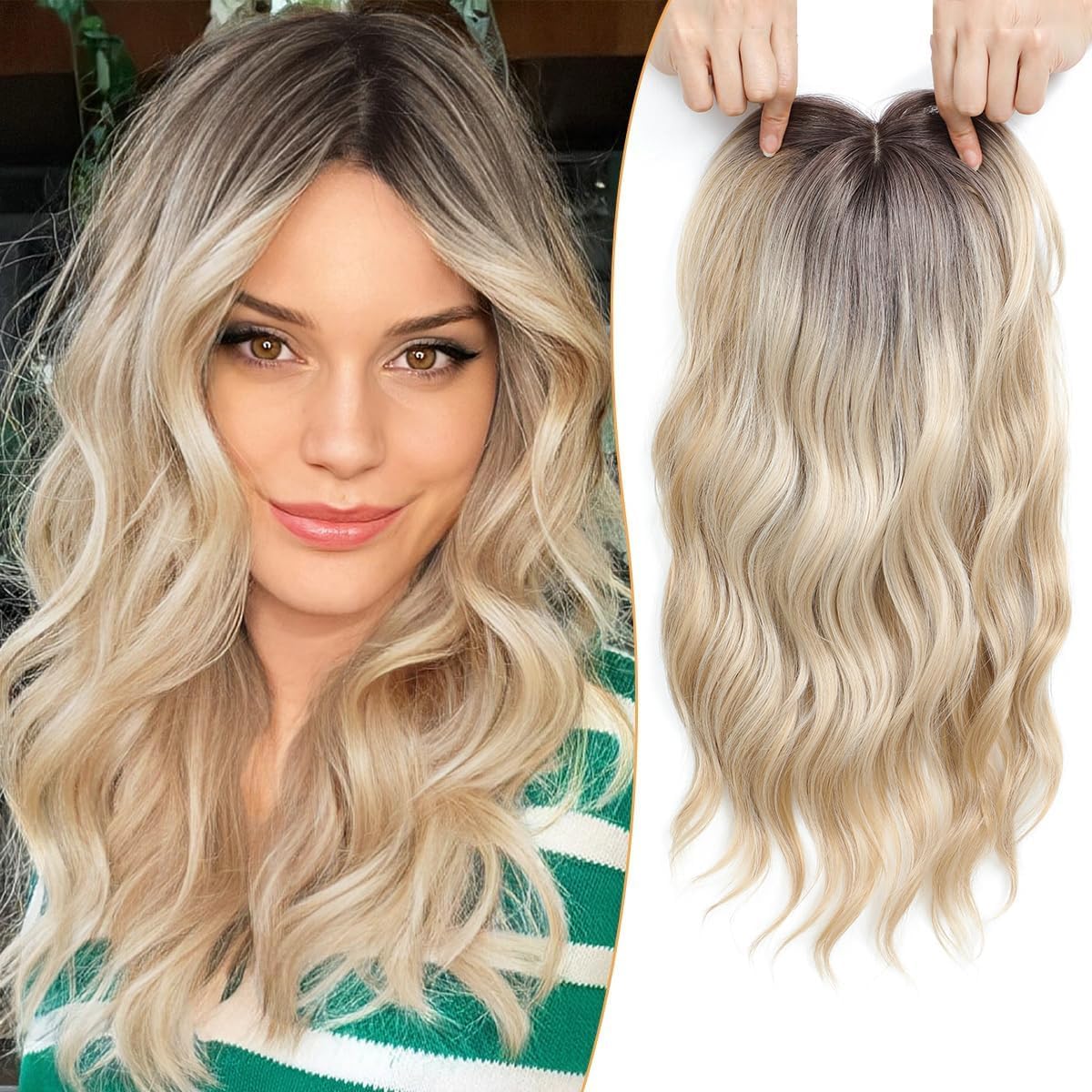 Premium Wavy Hair Topper – Seamless Crown Coverage, Natural Volume