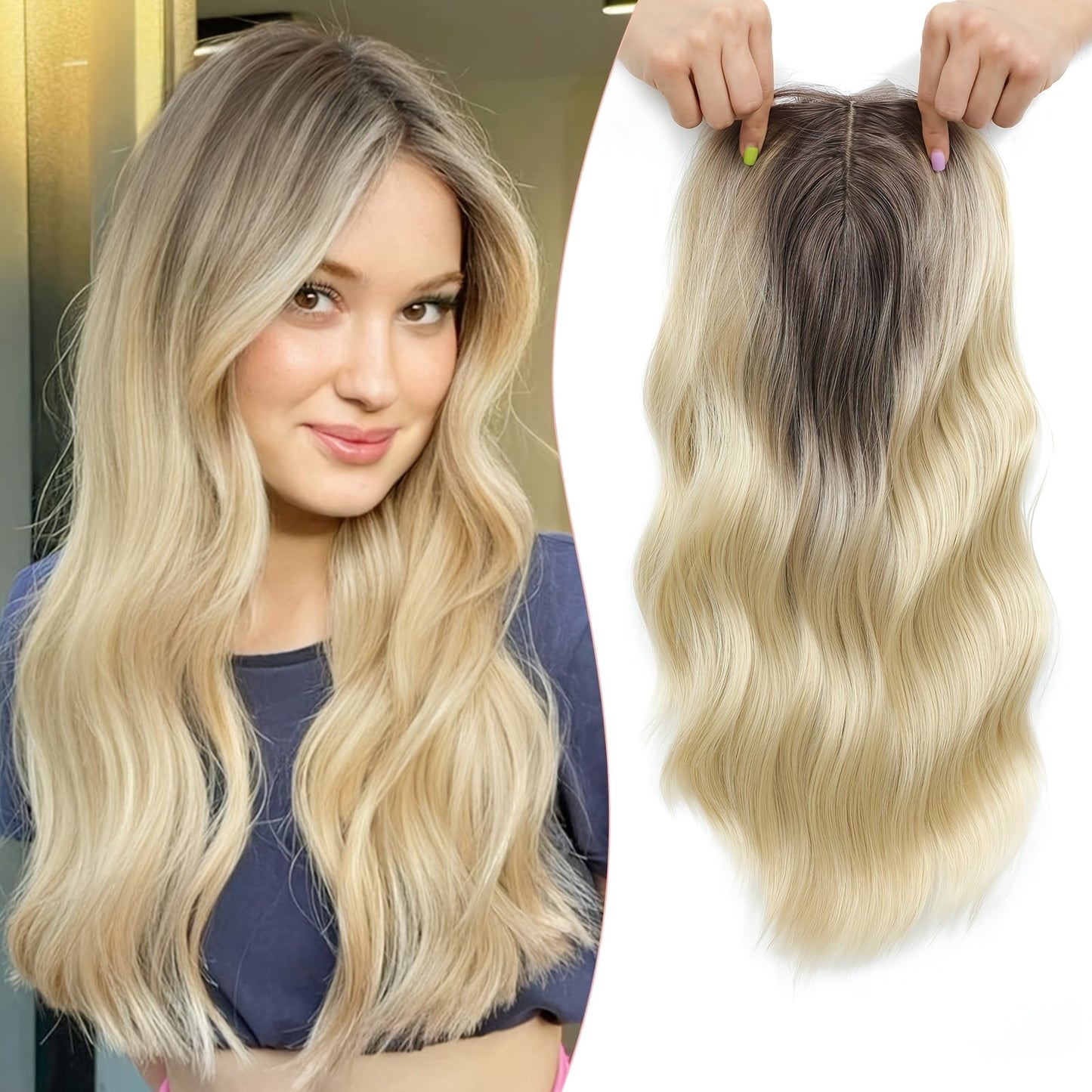 Premium Wavy Hair Topper – Seamless Crown Coverage, Natural Volume
